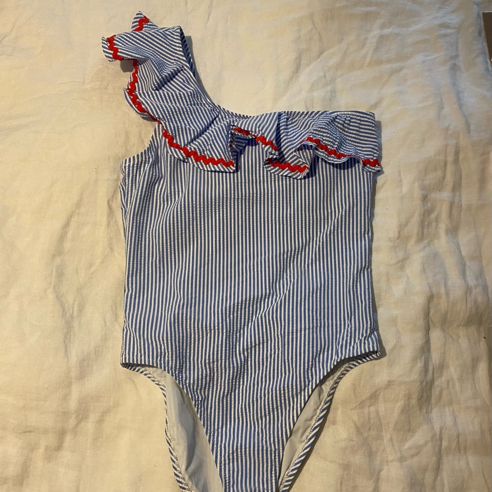 J Crew Seersucker One Shoulder Swimsuit